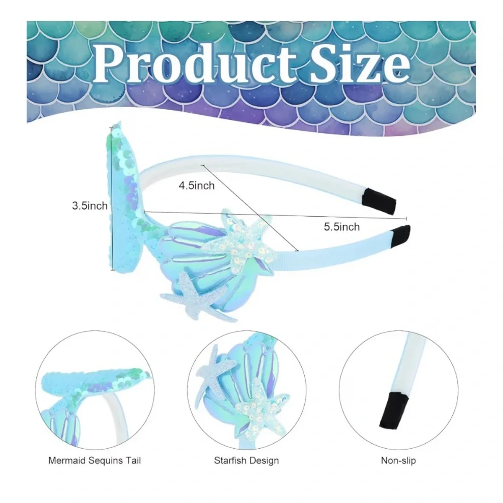 Mermaid Tail Aqua Blue Sparkling Sequin Headband for Girls